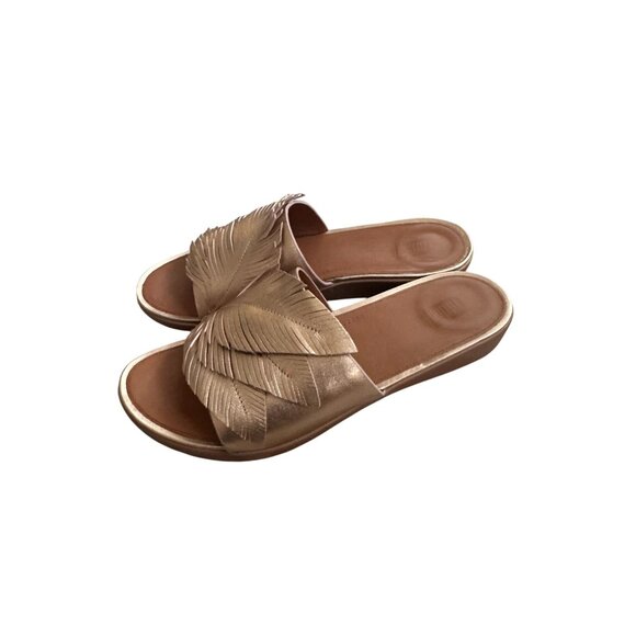 FITFLOP Rose Gold Leather Feather Cut Slide Sandals Size 8 - Picture 4 of 8